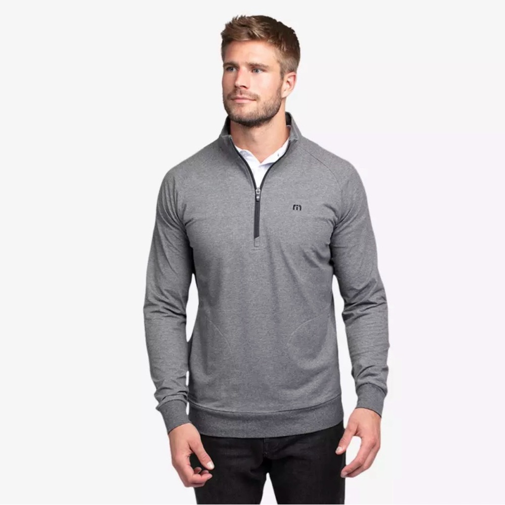 Travis Mathew Zachary 1/4 Zip Performance Golf Pullover Preppy Pockets Gray Med